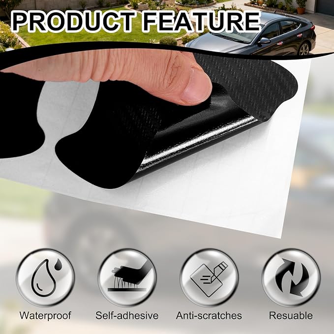 PATIKIL 3.54" x 3.94" Car Door Handle Sticker, 8Pcs Carbon Fiber Anti-Scratches Vehicle Door Cup Protector with Scraper Auto Door Handle Protective Film for Cars Trucks RV SUV, Light Black