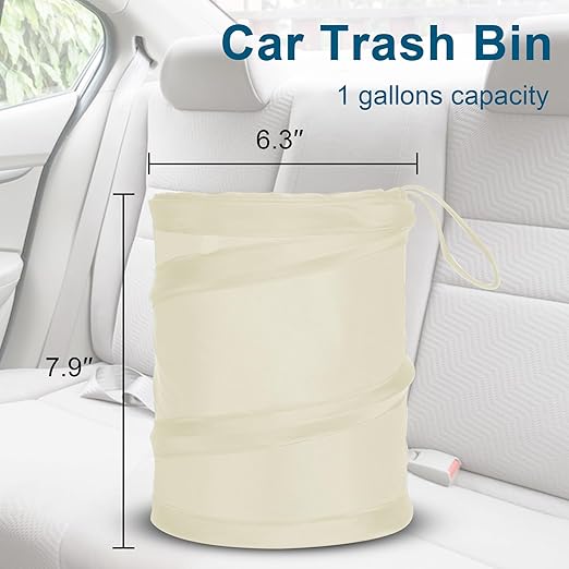 Kincown Car Trash Can, 2 Packs Mini Collapsible Car Trash Bin for Front Back Seat, Pop up Car Garbage Can, Portable Car Trash Bag Hanging for Vehicle SUV Rv Truck Accessories Interior, Beige