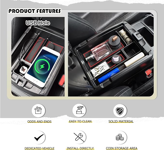 Center Console Organizer Tray Compatible with Nissan Rogue 2014-2020 / Rogue Sport 2017-2022 / Murano 2015-2024 Interior Accessories Insert Armrest Storage Glove Box, Red