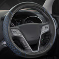 West Llama Customized Auto Car Steering Wheel Cover for Hyundai,Tucson,Sonata,Elantra,Santa Fe,Genesis,Sonata Hybrid,Azera,Venue,Kona, 14.5-15 inches(Diamond Quilted-Black+Blue-Standard Size)
