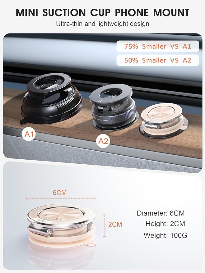 ETODBUWS Ultra-Thin Vacuum Magnetic Car Phone Holder for MagSafe[108+LBS Strongest Suction & 3000gf Strongest Magnetic],360°Adjustable Suction Cup Phone Mount for Car,Gym,Mirror,Men Women-Pale Pink