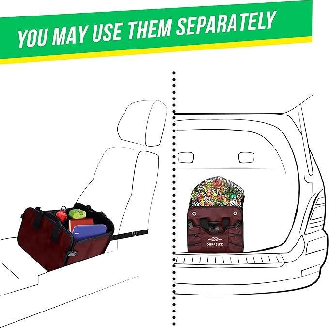 DURABLEZ XL Trunk Organizer 3-Section for SUV, Truck, Sedan, Van – Modular L-Shape Car Storage Box, Collapsible Auto Cargo Organizer with Dividers – Cherry
