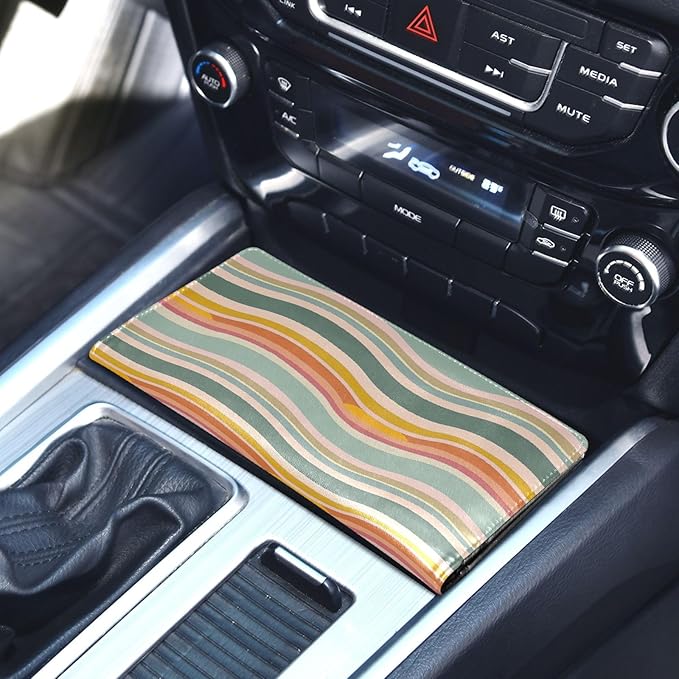 Qilmy Simple Colored Ripple Car Registration and Insurance Holder, Premium Pu Leather Vehicle Glove Box Organizer, Prefect Car Essentials Wallet for Driver License, Cards & Essential Documents776