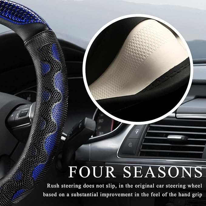 Car Steering Wheel Cover, 15 Inch Anti-Slip Steering Wheel Cover Protector with 3D Honeycomb Design, Universal Steering Wheel Covers for Cars Truck SUV, Car Accessories (Blue)