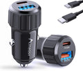 2-Pack 52.5W USB C Car Charger Fast Charge with 1 Charging Cables, Dual Port Car Phone Charger for iPhone 17/16/15 Pro Max, Cigarette Lighter USB Charger, USB Car Charger Adapter, Car Accessories.