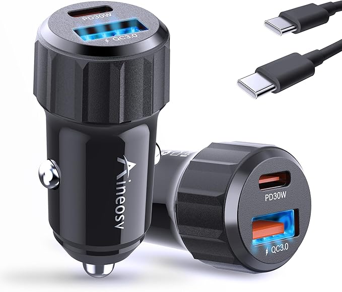 2-Pack 52.5W USB C Car Charger Fast Charge with 1 Charging Cables, Dual Port Car Phone Charger for iPhone 17/16/15 Pro Max, Cigarette Lighter USB Charger, USB Car Charger Adapter, Car Accessories.
