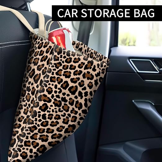 Car Trash Can, Cute Car Trash Bag, Hanging Car Organizer and Storage Bag, Trash Bin for Car Accessories, Vehicle, Travelling, Camping Cute Brown Leopard