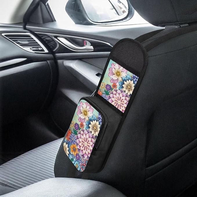 Boho Mandala Car Seat Storage Bag Front Seat Floral Seat Side Organizer Polyester Waterproof Seat Storage Bag Car Travel Accessories