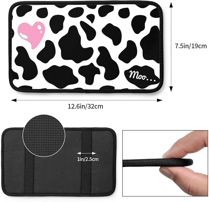 DORKEIXIA Black and White Cow Print Love Heart Cute Pink Auto Center Console Armrest Pad Universal Car Center Console Cover Seat Box Cover for Sedan, Van, SUV, Truck Car Accessorie