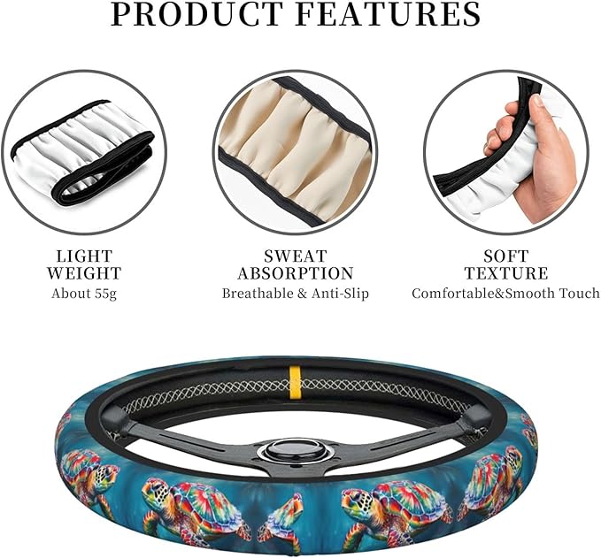 Tortoise Sea Turtle Universal Fit Steering Wheel Cover for Car, Truck, and SUV, Durable Steering Wheel Protection