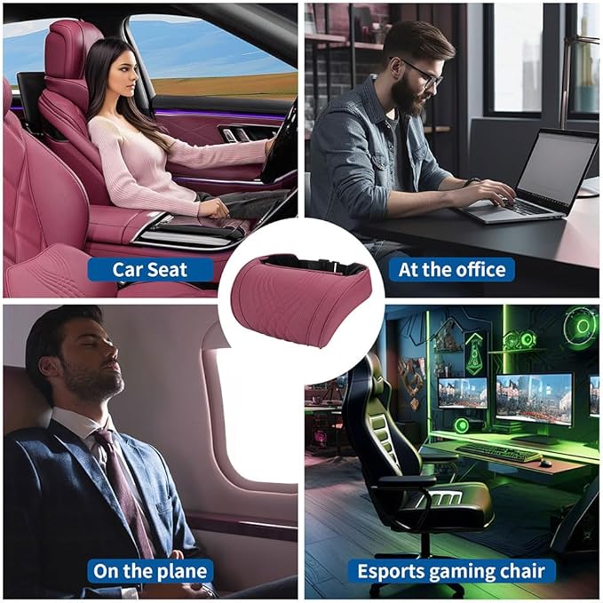 Dapucarin Car Headrest Memory Foam Neck Pillow for Driving with Leather Cover Soft Comfortable Seat Head Pillow Cushion for Most Cars SUV Sedan Home Office Red (1PC)