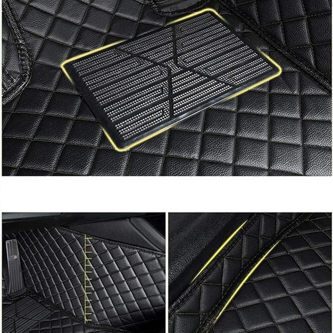 Custom Luxury Leather Car Mats Upgrade Your Car Interior Provide All-Weather Waterproof and Non-Slip Protection for Sedans, SUVs, Trucks, Compatible with Car Mats (Black Blue)