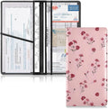 ALAZA Pink Flowers Floral Car Registration and Insurance Card Holder Vehicle Glove Box Car Organizer Driver License Documents Holder Waller Case Organizers