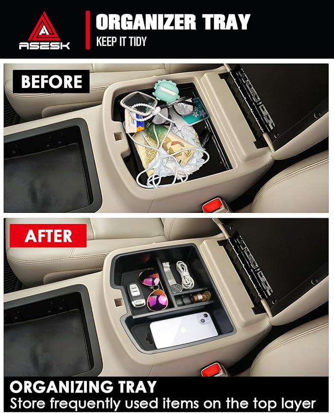 For 2007-2014 Full Console w/Bucket Seats Chevrolet Avalanche&Tahoe&Silverado 1500 2500HD 3500HD&Suburban/Sierra 1500 2500HD 3500HD&Yukon Center Console Organizer Tray ABS Materials