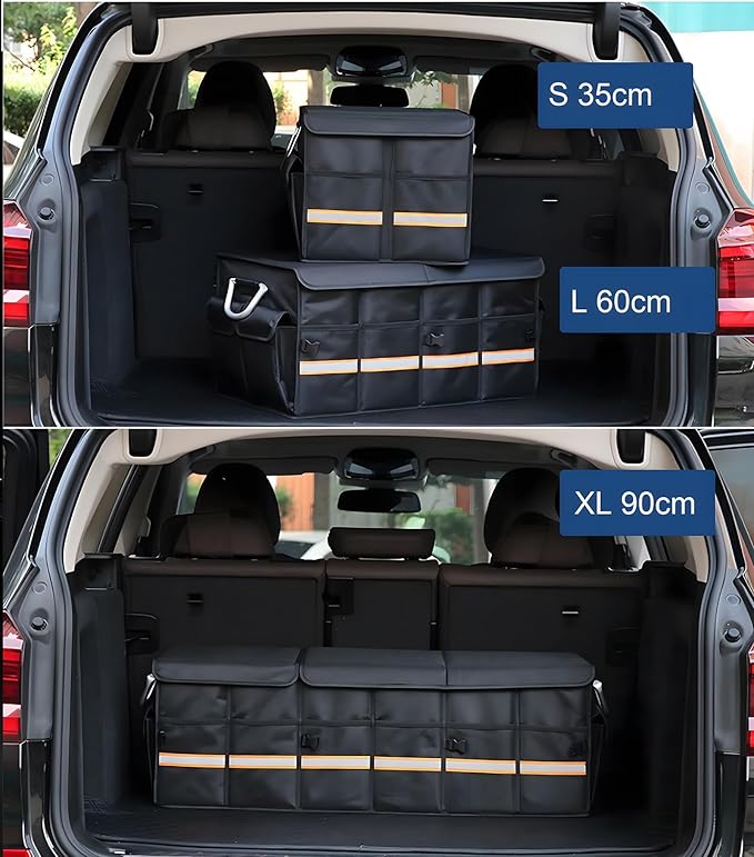 PIPTang Trunk Storage Organizer with Lid, 35cm Small 36L Collapsible Car Trunk Organizer,Small Car Organizer Aluminium Handle, Car Accessories for Sedan Auto SUV Truck Minivan Road Emergency Black