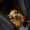 Highland Cow Print Car Center Console Pad Sunflower Print Armrest Seat Box Cover Protector for Auto Interior Decor Dust-Proof Universal Neoprene Armrest Pad
