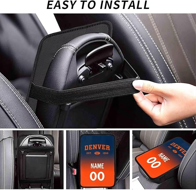 Custom Car Armrest Cover,Add Personalized Name and Number As Gifts for Loyal Football Fans,Auto Center Console Pad Car handrail Box Cushion,Fit for Most Car