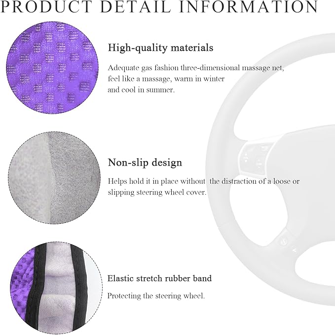 Elastic Steering Wheel Cover, 15"×15" Comfy Breathable Stretch Steering Wheel Protector, Ice-Silk Cloth Polyester Steering Wheel Cover for Men Women, Car Accessories (Purple)