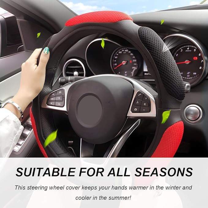 Car Steering Wheel Cover, 15" Anti-Slip Steering Wheel Protector Soft Hand Pad Cushion, Breathable Ice Silk Auto Wheel Wraps Comfy Grip All-Season Protector for Most Vehicles (Black)