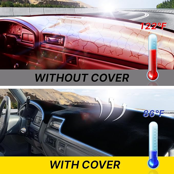Dash Cover Mat for Ford 1992 1993 1994 1995 1996 F150 F250 F350 with Dust Brush Non-Slip Dashboard Cover Mat Center Console Sunshield Protector Pad Interior Accessories