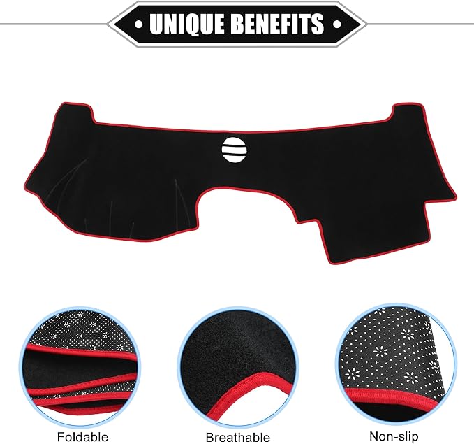 Dashboard Cover Compatible for Cadillac CTS 2004-2009, Non-Slip Polyester Black Red Dash Cover Mat Dash Board Protector Cover