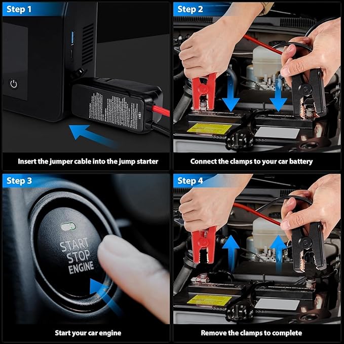 Hieha 4000A Portable Jump Starter with Air Compressor, 12V Car Battery Power (All Gas 8L Diesel) with 150PSI Tire Inflator 8000mAh PowerBank & Quick Charge, Flashlight, Emergency kit for Car, Truck