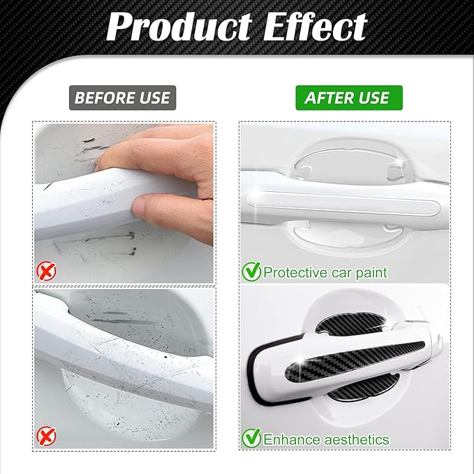 16PCS Car Door Handle Scratch Protector Set- 8PCS Clear Transparent & 8PCS Carbon Fiber Sticker Guard Cover Avoiding Scratches, Auto Accessories for SUV,Cars