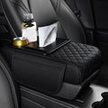 Car Center Console Cover for Lucid Gravity – 5-in-1 Leather Armrest Cushion Pad with 2 Storage Bags, Holds Cups, Phone, Tissues, Car Interior Accessory,A Black