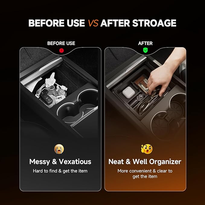 DooGooCoo Center Console Organizer for Tesla New Model Y Juniper/Model 3 [2-Layer Design, Easy Slide] Keep Console Clutter-Free Custom Fit for 2024-2026 Model 3 & Juniper Model Y Accessories, 4PC