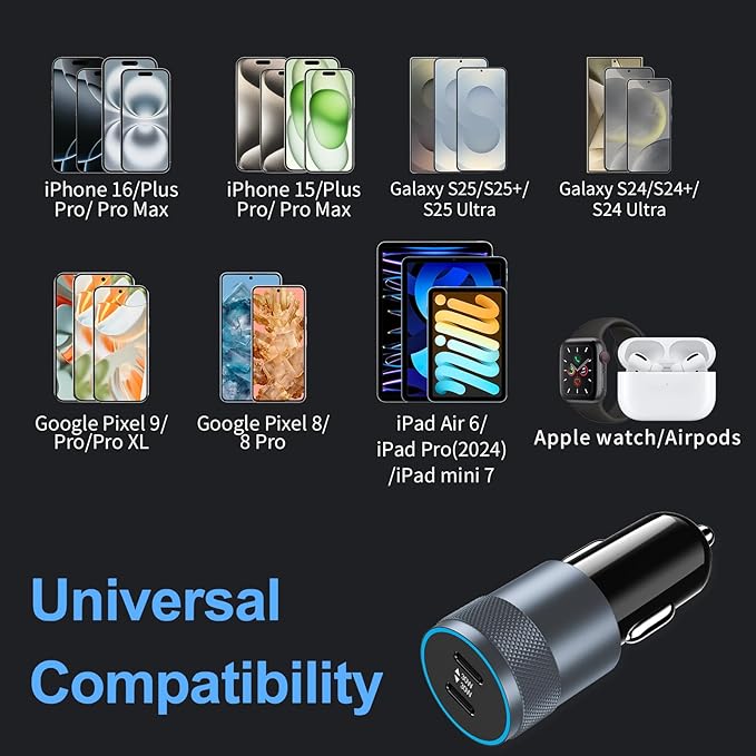 5 Pack USB C Car Charger Adapter, Aymla 60W Dual PD 3.0 Auto Cigarette Lighter Car Plug 2 Ports Type-C Fast Charging for iPhone 16 Pro Max/15 Plus, Samsung Galaxy S25 Ultra, Google Pixel 9, iPad