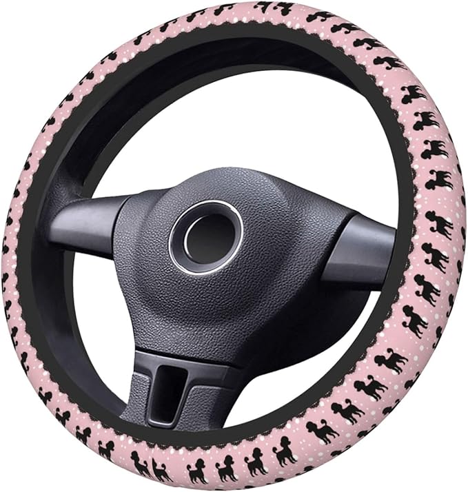 Poodle Pattern Universal Fit Steering Wheel Cover for Car, Truck, and SUV, Durable Steering Wheel Protection