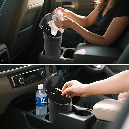 Car Trash Can Bin with Lid - 2 Pack, Leakproof Garbage Can for Vehicle, Mini Trash Bin with 180 Attached Trash Bags, Easy to Clean Cup Holder Trash Can for Car, Home, Office
