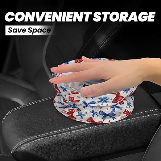 Patriotic Bow Car Trash Can Leak-Proof Waterproof Hanging Trash Bin Collapsible Garbage Can for Car Accessories Travelling Camping