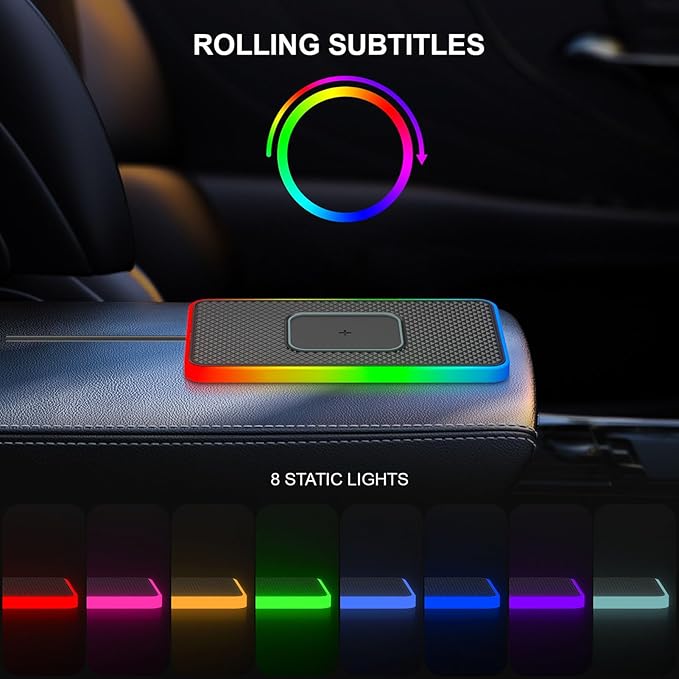 CCYLEZ Wireless Car Charging Pad, 20W Magnetic Wireless Charging with RGB LED Light, for Phone 11 12 13 14 15 16 17