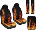 FUSURIRE Fire Flame Leather Front Seat Covers & Seat Belt Covers &Center Armrest Pad Universal Car Accessories for SUV,Van,Saden,Truck Automobile Interior Sets