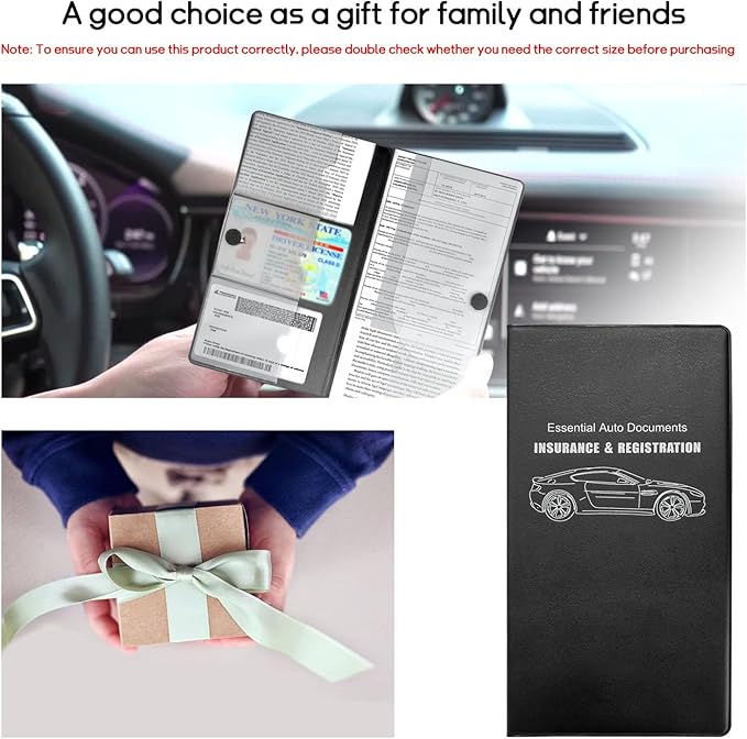 Car Registration and Insurance Holder, 10.39''×9.56'' Essential Auto Card Document Glove Box Organizer with Closure, Universal Car Interior Accessories (Black, Large Car)