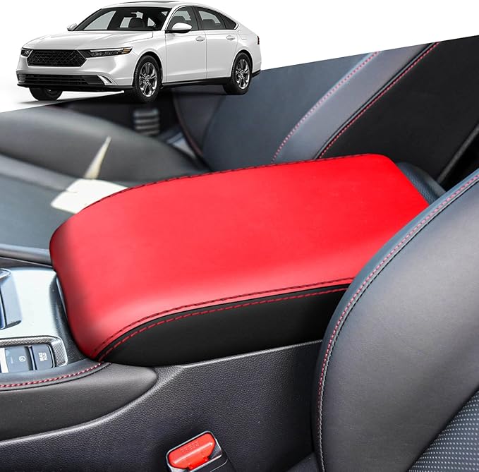for Honda 11th Accord 2023 2024 Center Console Cover Anti-Scratch Waterproof Leather Armrest Pad Protector Cushion Interior Accessories(Black + Red)
