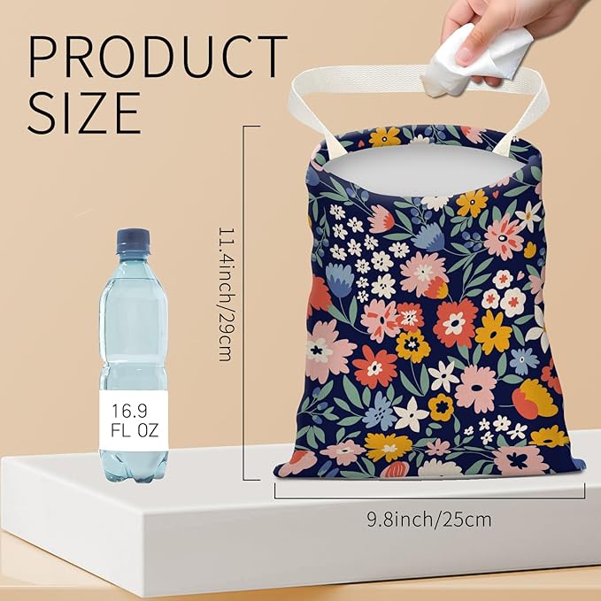 BEAKND Hanging Car Garbage Bag, Cute Car Trash Can Bag, Automotive Accessories for Women Men Cute Colorful Flower