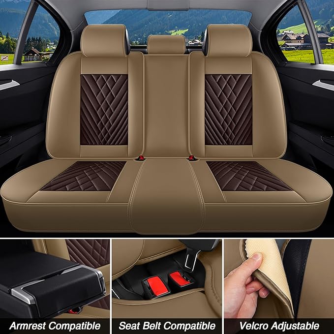 BYXN Car Seat Covers for Jeep Wrangler 2000-2026,Breathable Nappa Leather Car Seat Protector,Full Seat Cover with Pillow Automotive Seat Cushion with Airbag Compatible(5 Seats,Beige-Brown)