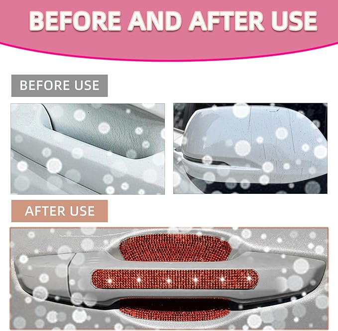10 pcs Bling Diamond Car Door Handle Stickers, Bling Car Accessories for Women, Universal Rhinestone Crystal Glitter Door Handle Protector Stickers and Decals, Scratch Safety Reflective (Red)