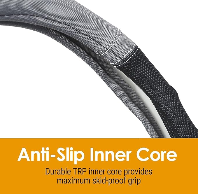 Grey Truck Steering Wheel Cover with Breathable Grip, Premium Faux Leather, Universal fit for Full Size Trucks and SUVs with Steering Wheel Size 15.5" to 16"