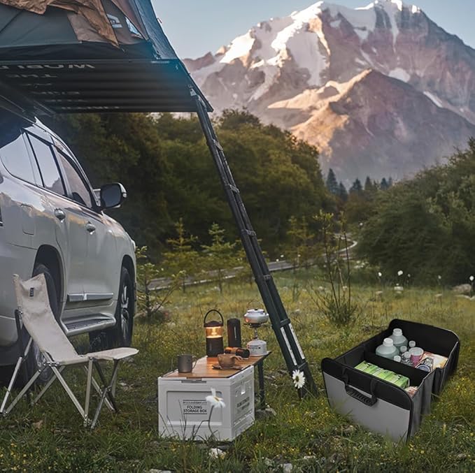 Zenithide Car Trunk Organizer with, Collapsible Car Trunk Storage Organizer, Car Organizer and Storage for SUV, Truck, Sedan (grey) 21.7x17.7x13.4 Inches