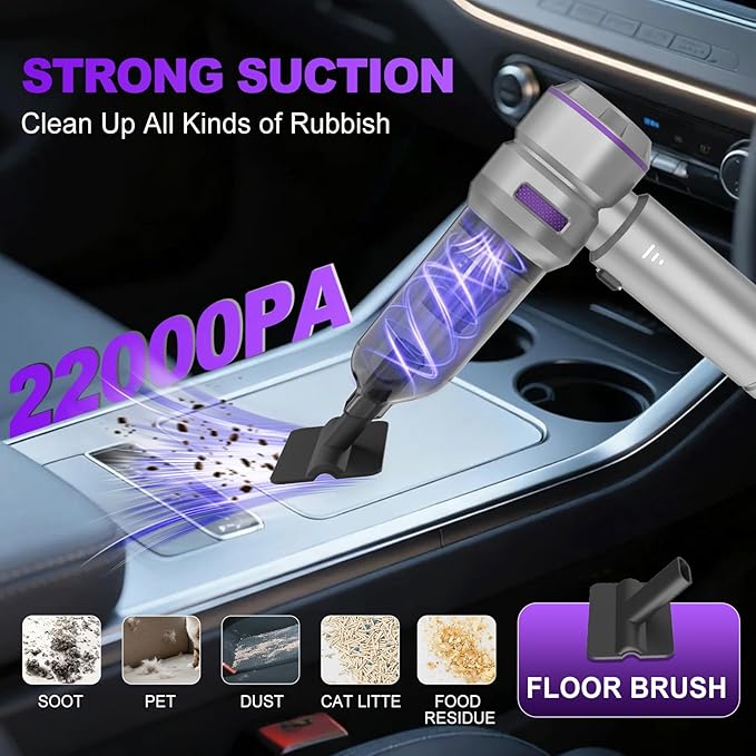 KedeeSparkle Handheld Car Vacuum Cleaner, 4-in-1 Cordless Vacuum Cleaner, 22000PA High Power Portable Car Vacuum with Brushless Motor, for Home, Office, Camping (Silver Purple)
