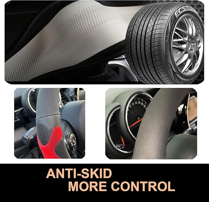 PINCTROT Comfy Grip Steering Wheel Cover, Anti-Slip Design, Universal 14.5-15 Inch(Silicone Red)