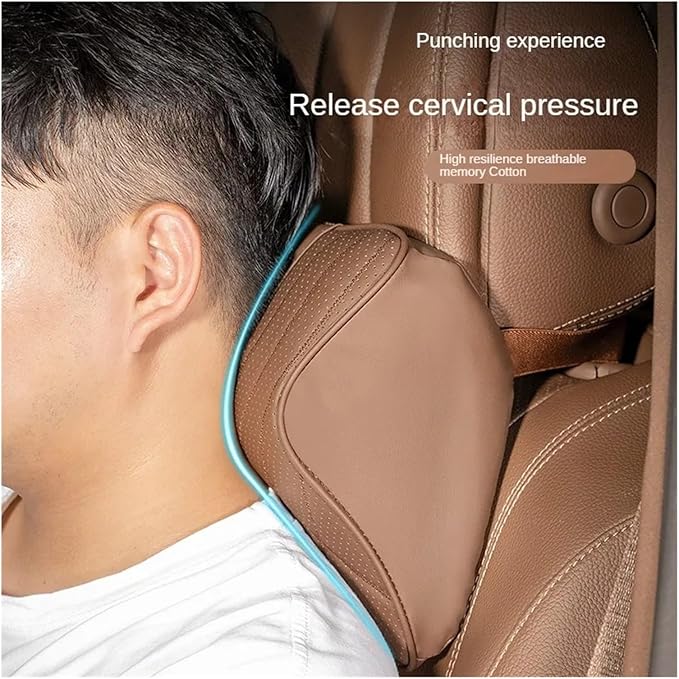 Car Pillow Car Headrest Pillow Set Sewing Leather Lumbar Waist Support Memory Foam Fit for Seat Neck Protctive Cushion Accessories Car Neck Pillow(I)