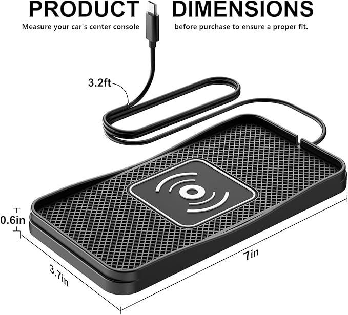 Wireless Car Charger, 15W Max Wireless Charger for Car, Non-Slip Charging Pad Compatible with iPhone 16/15/14/13/12, Samsung Galaxy S25-S9, Android Devices (Type C)