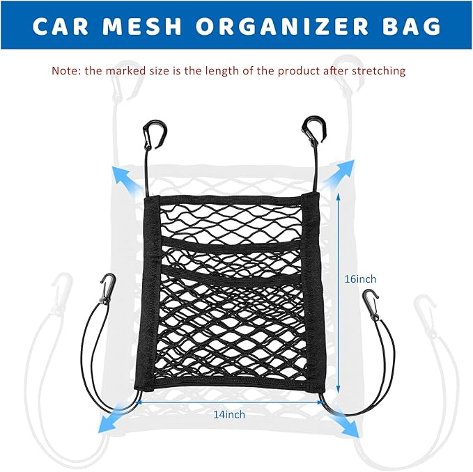 3-Layer Car Mesh Organizer, Stretchable Storage Netting Pouch Seat Back Cargo Net Bag, Universal Tissue Handbag Purse Holder Barrier of Backseat Pet Between Front Seats