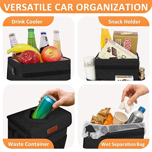 Vankor Car Trash Can for Cute, Bag Bin Hanging Waterproof Automotive Car Garbage Cans Leak Proof Vehicle Trash Can Diamond Pattern-Black