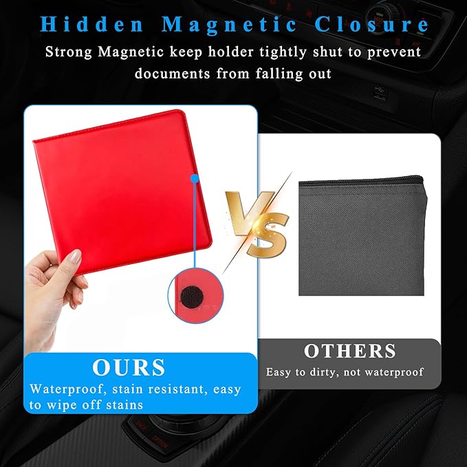 Kewucn 1 PC Car Registration Insurance Holder, Essential Auto Card Glove Box Organizer, Vehicle Interior Accessories Perfect for Most Car, Truck, SUV (10.55''×4.8'', Red)