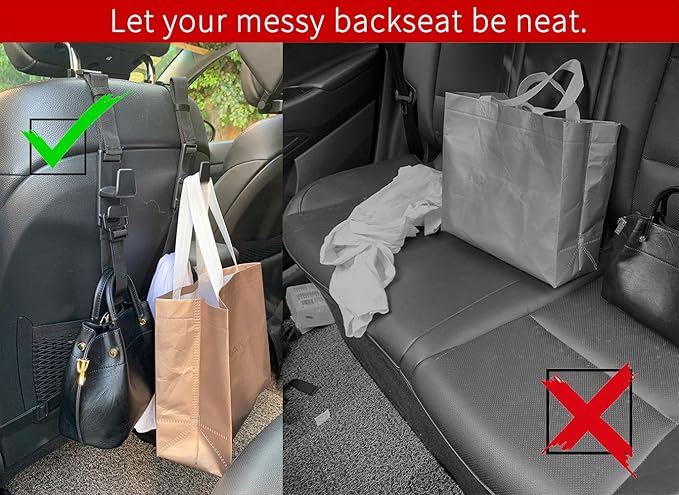 Teocenka 2-Pack Headrest Hooks for Car Universal Interior Auto Vehicle Back Front Seat Hanger Holder Organizer for Handbags Purses Coats and Grocery Bags